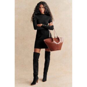 Sézane La Maille Merino Wool Turtleneck Sweater Dress Black Long Sleeve ButtonXS